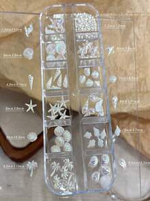 12件/盒夏季海灘美甲裝飾，3D樹脂貝殼、海星、珍珠、棕櫚樹美甲飾品，美人魚亮片美甲配件，壓克力美甲用品，適用海灘派對DIY美甲沙龍美甲飾件 - 彩色 - 查看 3