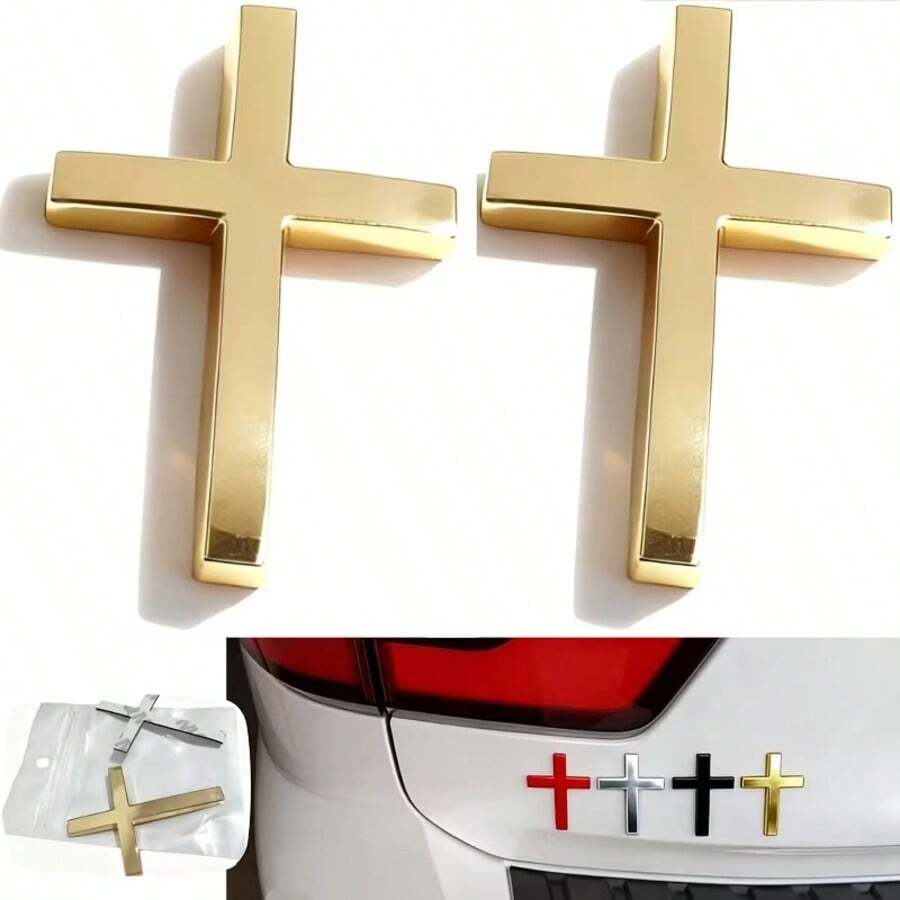 1 Stück mehrfarbiger 3D-Metall-Kreuz-Autoaufkleber, Auto-Außendekorationsaufkleber, langanhaltend Autoaufkleber - 3D-Kreuz-Aufkleber - Übersicht 1