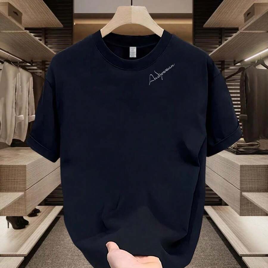 Nuevas camisetas populares de moda europea, marca de lujo ligero, camiseta de hombre de manga corta, juvenil, sencilla, estampada, de algodón puro, cuello redondo, corte holgado, media manga.