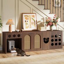Tribesigns 70.9-Inch Extra Large Cat Litter Box Enclosure, Modern Farmhouse Hidden Litter Box Furniture Cabinet With Front Entry And 2-Tier Shelf, XL Wooden Indoor Cat House With Open Storage And Door - 棕色 - 查看 3