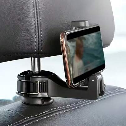1/2 piezas Ganchos para reposacabezas de coche, Ganchos para asientos de coche 2 en 1 con soporte incorporado para teléfono, Material ABS, resistente al agua, adecuado para coches, proporcionando un soporte fiable para viajes y desplazamientos, Ganchos y soporte multifuncionales giratorios y ajustables a 360°