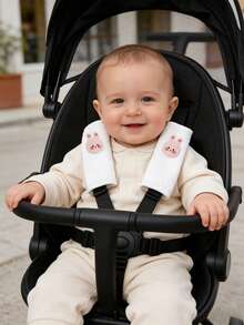 1对升级版卡通肩垫，婴儿推车配件，柔软透气肩垫，可爱小熊设计，四季通用推车肩垫，防摩擦，婴儿旅行必备 - 小兔 - 查看 1