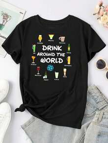 Women's EPCOT Drink Around The World T-Shirt Disneyland Magic Castle Music Theme Park T Shirt For Women - 黑色 - 查看 1