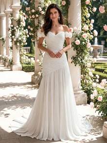 HEARBOBO 波西米亚风优雅无袖白色蕾丝鱼尾婚纱新娘礼服 春季 - 白色 - 查看 6