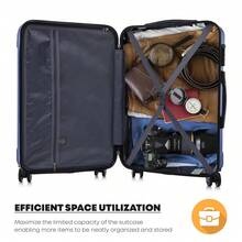 YONSLY 4-Piece Wheeled Suitcase Set With 360° Wheels, Combination Lock, Robust Double Zipper, Mesh Pocket, Soft Rubber Handle, 16/20/24/28 Inch Trolley Suitcase, Hard Shell Carry-On Luggage Set (4-Piece Set, S, M, L & XL) - 寶藍色 - 查看 6