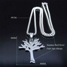 1Pc Silver Tree Of Life Pendant Necklace, Stainless Steel Box Chain Necklace, Family Tree Jewelry For Women Men - 銀色 - 查看 11