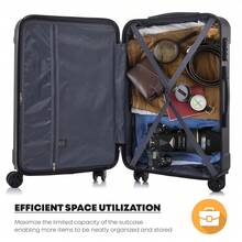 YONSLY 4-Piece Wheeled Suitcase Set With 360° Wheels, Combination Lock, Robust Double Zipper, Mesh Pocket, Soft Rubber Handle, 16/20/24/28 Inch Trolley Suitcase, Hard Shell Carry-On Luggage Set (4-Piece Set, S, M, L & XL) - 黑色 - 查看 6