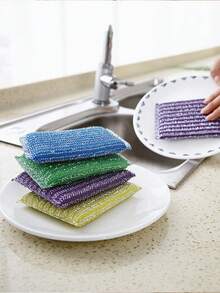 4/8/16件装钢丝绒海绵擦洗器，加厚百洁布，海绵擦洗器，碗锅清洁布，厨房清洁抹布 - 彩色 - 查看 5
