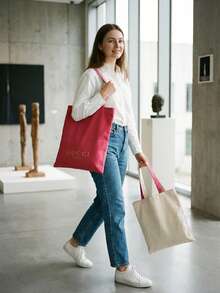 Gucci 1pc Double-Sided Pink & White Large Capacity Women's Portable Cosmetic Bag, Fashion Daily Travel Makeup Pouch - Hot Pink - View 3