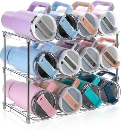 Larger Water Bottle Organizer For  40 Oz Tumbler, Stackable Water Bottle Holder Rack For Cabinet, Kitchen Storage Organizer For Cup Accessories, Tumbler Storage Holder, 3 Pack.