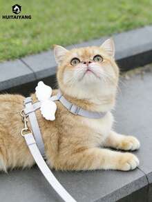 HUITAIYANG 四季宠物牵引绳套装（2件装），猫咪胸背带，轻便户外牵引绳，适合秋冬季节，X型胸带，狗狗胸带，天使翅膀装饰胸带，适合中小型犬猫 - 無色 - 查看 5