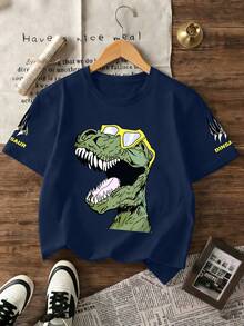 恐龙及“DINSAUR”爪子印花圆领短袖T恤+卡其裤夏季男童两件套 - 彩色 - 查看 5
