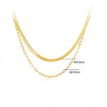 Bộ 2 dây chuyền nữ bằng thép không gỉ mạ vàng, kiểu dáng tối giản với dây xích hình rắn và dây xích hình kẹp giấy, thích hợp đeo hàng ngày. - Vàng - Xem 4