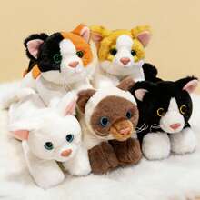 26厘米/10.23英寸卧姿猫毛绒玩具，柔软蓬松，金丝虎斑/暹罗/三花猫款式，逼真猫咪毛绒玩具，生日和节日礼物，男孩女孩收藏玩具，万圣节和圣诞节礼物，儿童节礼物 - 彩色 - 查看 3