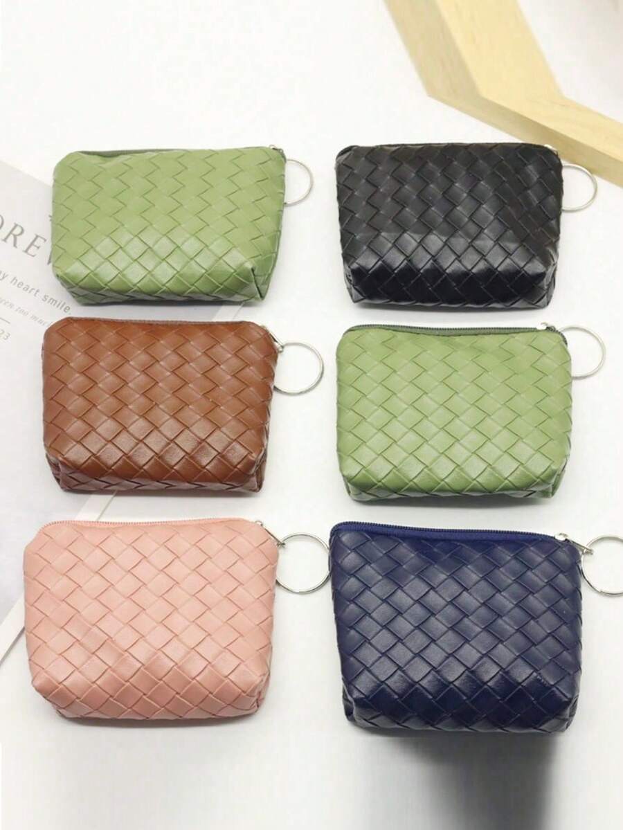 Ví đựng tiền xu dệt họa tiết, ví mini, túi đựng tiền xu có móc khóa, túi cầm tay nhỏ dành cho học sinh. - Nhiều màu - Xem 1