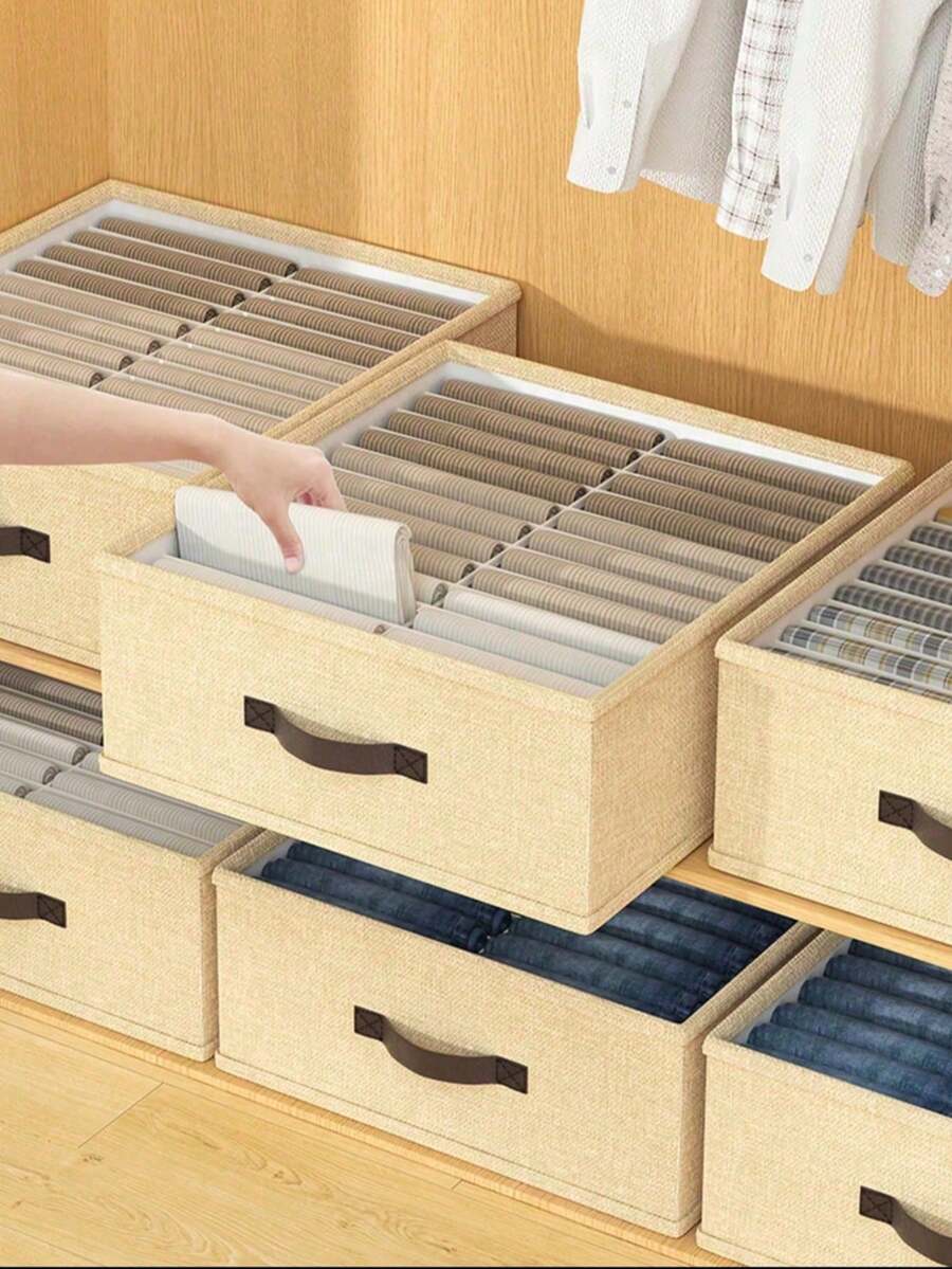 1 pieza Caja de almacenamiento de ropa color beige, caja de almacenamiento de pantalones, organizador de almacenamiento con divisores, almacenamiento de armario, caja de almacenamiento de ropa y pantalones de doble nivel, adecuada para almacenamiento y organización en el hogar - Multicolor - Ver 1