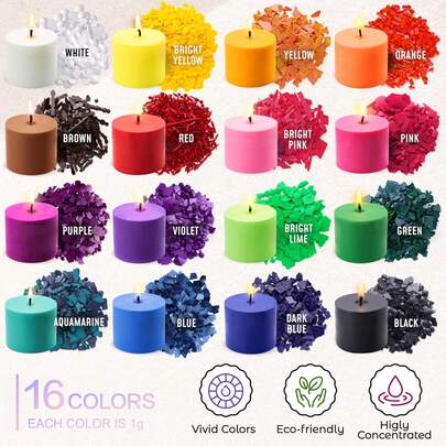 6/12/16 Colores de tinte para velas - 1g cada color, materiales para hacer velas, 16 tintes de colores comunes para hacer velas coloridas, materiales DIY para velas, regalos para familiares y amigos, decoración de ambiente DIY. Materiales de coloración para hacer velas DIY, adecuados para regalos de Navidad, regalos de Año Nuevo, decoración de ambiente.