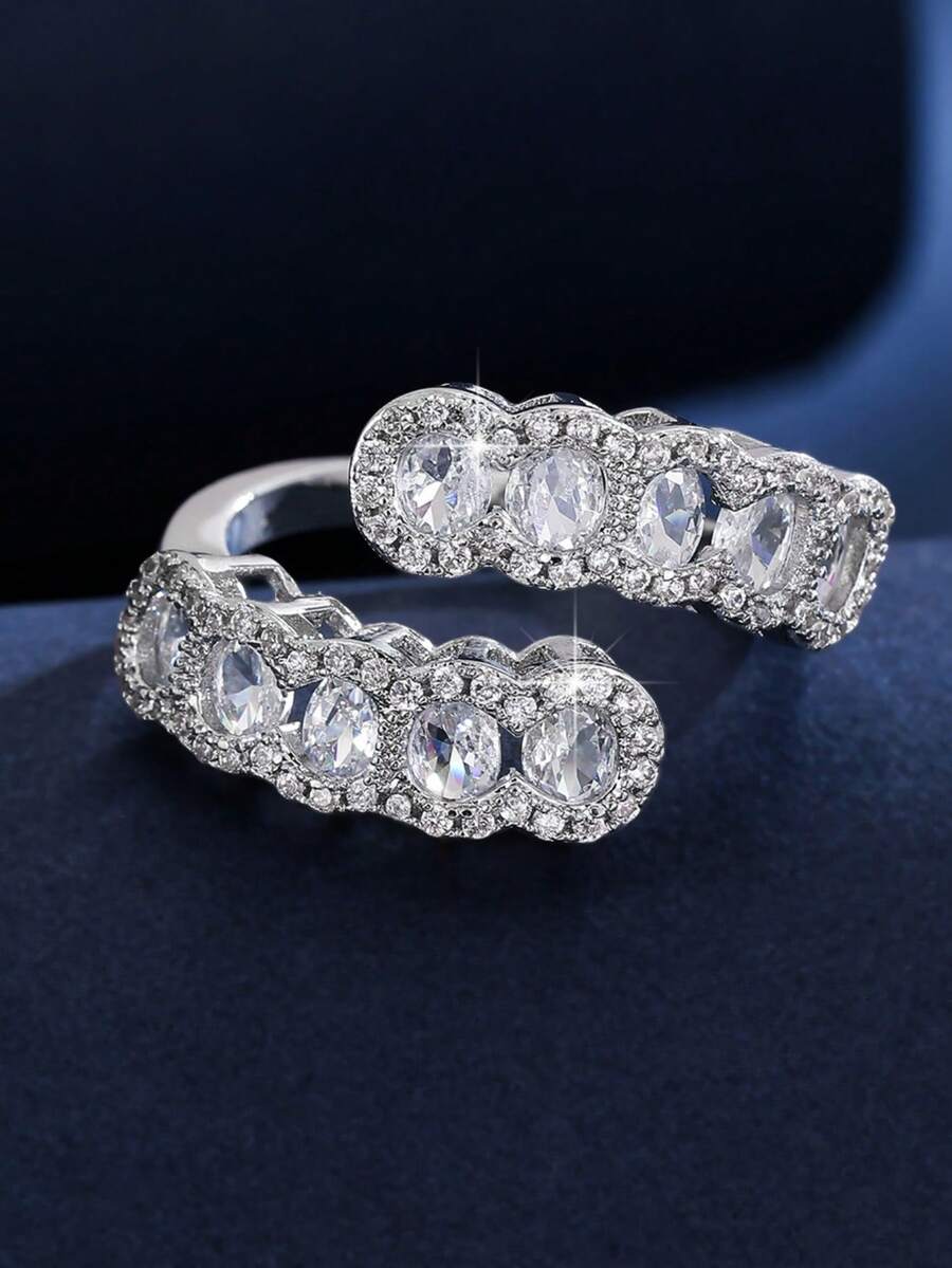 1pc Women's Ring, Niche Elegant High-End Minimalist Fashion Inlaid Synthetic Zirconia Open Ring, Suitable For Gift And Daily Wear