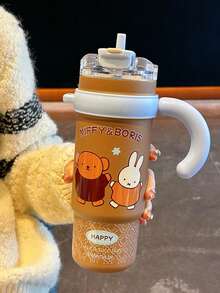 1个MIFFY 1000毫升大容量保温杯，可爱少女款，便携式办公杯，316不锈钢材质，户外车载两用，学生吸管杯，双头饮水杯 - 彩色 - 查看 5