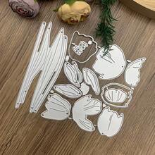 Tulip Set Floral Metal Cutting Dies, Leaf Plant Wedding Cutting Molds, Templates, DIY Handmade Cards, DIY Pressed Flower Card Making, Photo Decoration Paper Molds, Scrapbooking Etc. - Silver - View 4