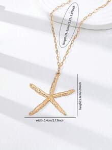 1pc Women's Gold-Plated Chunky Starfish Pendant Necklace - Ocean Theme Shell Pendant Necklace - Boho Summer Beach Vacation Accessory - Multicolor - View 7