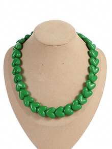 1pc Bohemian Style Acrylic Geometric Plastic Resin Heart-Shaped Knotted Beaded Necklace, Suitable For Holidays And Daily Wear - Heart Bead Necklace - View 20