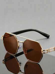 一副男士光滑金色不对称时尚眼镜，金属材质，防晒，酷炫都市风格，日常通勤款 - 彩色 - 查看 9