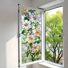 1/5片装优雅植物叶片图案隐私窗膜。复古玫瑰和向日葵设计。磨砂静电吸附玻璃贴膜。具有防紫外线和遮光功能。适用于客厅、卧室和浴室家居装饰。 - 多色 - 查看 4