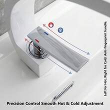 亮白色弧形宽面盆龙头，镀层把手，现代清新冷热水双控浴室台盆龙头，G1/2通用螺纹，配有2根40厘米软管和2个G3/8转接头 - 白色 - 查看 7