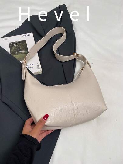 Minimalist Hobo Bag Medium Zippershoulder BagMinimalist,CasualSolid ColorLightweight,PortableFor Girl,For Women, Rookies & White-Collar Workers,For WomanWork ,Business,Commute,Shopping,Perfect For Office,White Bag,Croissant Bag