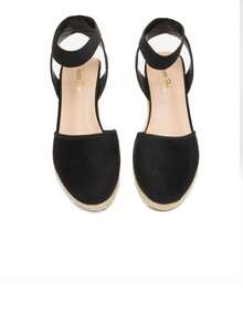 Women's 2.2-Inch Espadrilles Wedge Sandals Closed Toe Elastic Ankle Strap For Vacation Commuting Summer Shoes - Black - View 6