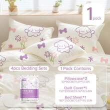 Portable Disposable Bedding Set, Purple Puppy Print, Travel Hotel Disposable Bedding Set, Includes Bed Sheet + Duvet Cover + Pillowcase, Disposable, Clean, Convenient, Hygienic - Multicolor - View 9