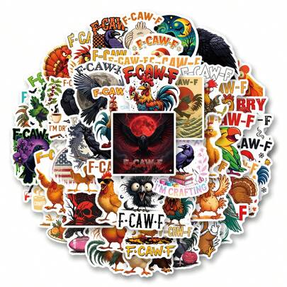 50 stuks grappige F Caw F stickers cartoon meme F-Caw-F kippenkraai stickers scrapbook esthetische stickers pakket helm stickers crossmotor stickers vinyl waterdichte stickers voor waterfles, computer, laptop, telefoon, bagage, notitieboek, koelkast