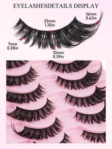 10 Pairs Fox Eye Fluffy Soft Eyelashes Cat Eye Lashes Winged End Eye Elongated Eyelashes Natural Long Faux Mink Fake Lashes Suitable For Daily Commuting, Dates, Vacations, And Parties - 黑色 - 查看 4
