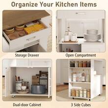COSTWAY Kitchen Island Cart With Storage, Rolling Kitchen Island On Wheels With Large Drawer, 2-Door Cabinet, Towel Rack & 3-Tier Spice Racks, White - White - View 6