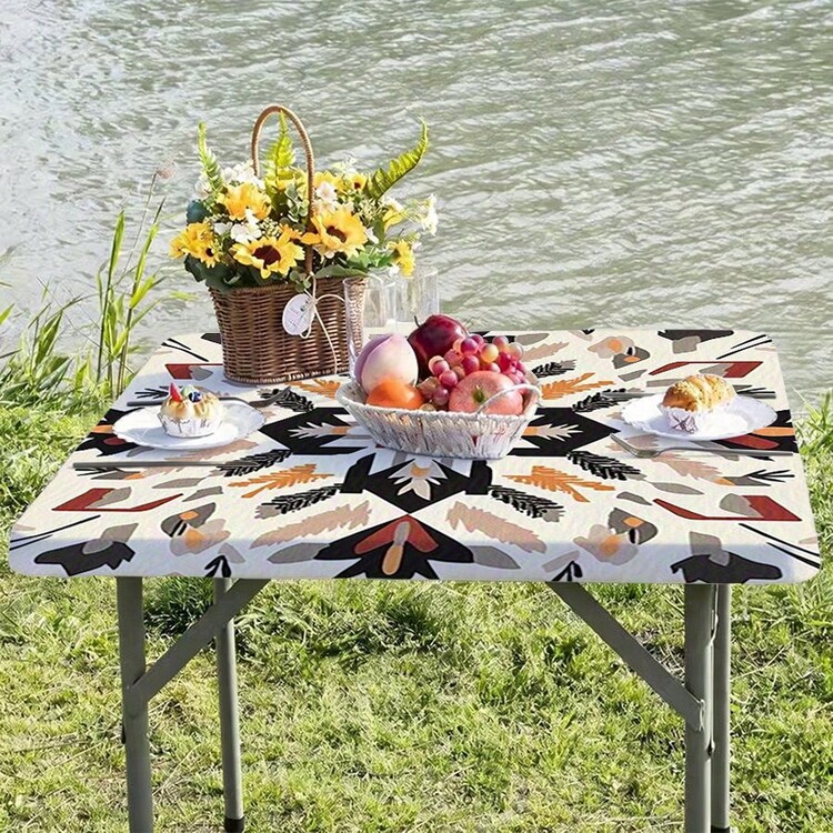 1pc Soft, Fashionable & Decorative Dreamcatcher Pattern Elastic Tablecloth - Colorful Feather Bead Design, Rectangular For Kitchen, Party, Picnic Decor, Outdoor Use, Boho Style Home & Party Supplies - A - View 10