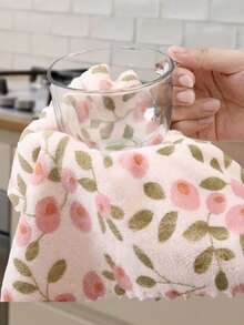 5pcs Printed Coral Fleece Dishcloths, Thick Absorbent Cleaning Rags For Kitchen - Coral Fleece Kitchen Scouring Pad - View 4