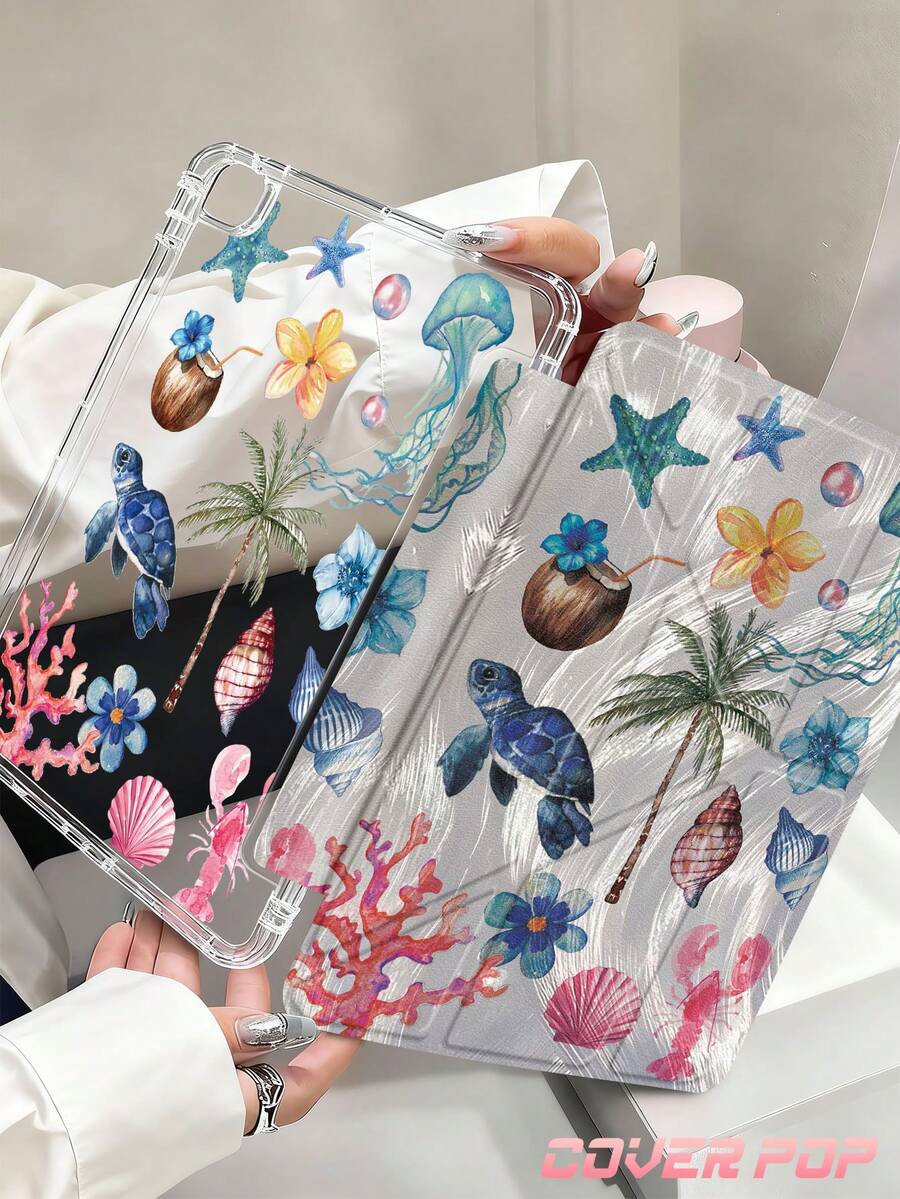 椰子、椰子树、芙蓉花图案保护套,适用于 iPad Air 8 (M4) 2026 (11 英寸)、Air 8 (M4) 2026 (13 英寸)、2025 款第 11 代 (A16) 11 英寸、Apple Air 11 (2025)、2022 款第 10 代 10.9 英寸,带 Apple Pencil 插槽、三折支架、自动唤醒/睡眠功能,是返校、情人节、节日送礼佳品。 - 彩色 - 查看 1