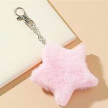 1pc Five-Pointed Star Plush Keychain Pendant, Faux Rabbit Fur Ball Star Plush Keychain Accessory - View 7