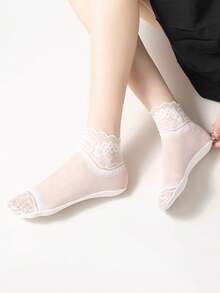 1/5/10 Đôi tất nữ mùa hè viền ren Lolita, ren hoa mỏng, rỗng, chống trượt, trong suốt, kiểu thuyền, mềm mại - Nhiều màu - Xem 7