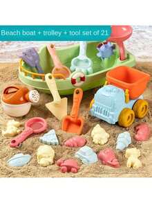 21pcs 2026 New Beach Toy Set - Beach Bucket, Sand Digging Toys, Foldable Beach Bucket, Beach Shovel, Durable, Soft Rubber, For Boys & Girls, Interactive Games, Water Absorbing (Assorted Set Models & Colors) - Multicolor - View 8