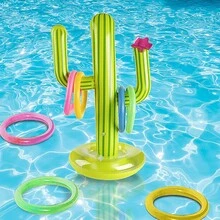 1pc Inflatable Cactus Ring Toss Game Set, Includes Inflatable Cactus And 4 Colored Rings, Carnival Party Supplies, Hawaii Pool Beach Party Decorations, Inflation Pump Sold Separately - Cactus - View 4