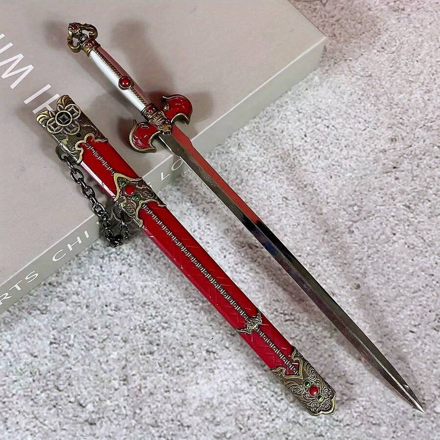 8.5inch 21cm Metal Red Katana Model Long Sword Sabre Anime Cosplay Accessories Prop Unsharpened Knife Blade Real Size Japanese Katana Original Samurai Sword Sabre Figure Model Gift - Style-a - View 1