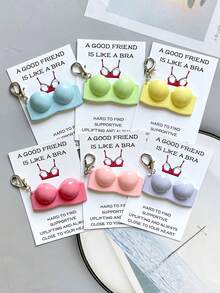 1/6件装趣味胸罩钥匙扣，内含“好朋友就像胸罩”口袋拥抱卡，树脂材质，独特鼓励卡，全年以有趣积极的方式传递快乐——生日、毕业、返校，以及送给闺蜜的独特鼓励卡——独一无二的礼物 - 彩色 - 查看 8