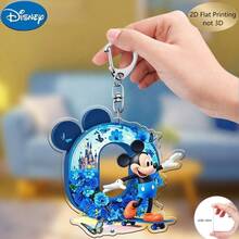 2D平面印刷，米奇蓝色亚克力钥匙扣，26个英文字母A-Z，可爱卡通包包挂饰，情侣朋友专属字母饰品，适合作为圣诞节、感恩节、母亲节和父亲节礼物，也可用于装饰车辆、包包、汽车和圣诞树，趣味钥匙扣设计 | 耐用亚克力2D平面家居装饰包包挂件 - 彩色 - 查看 12