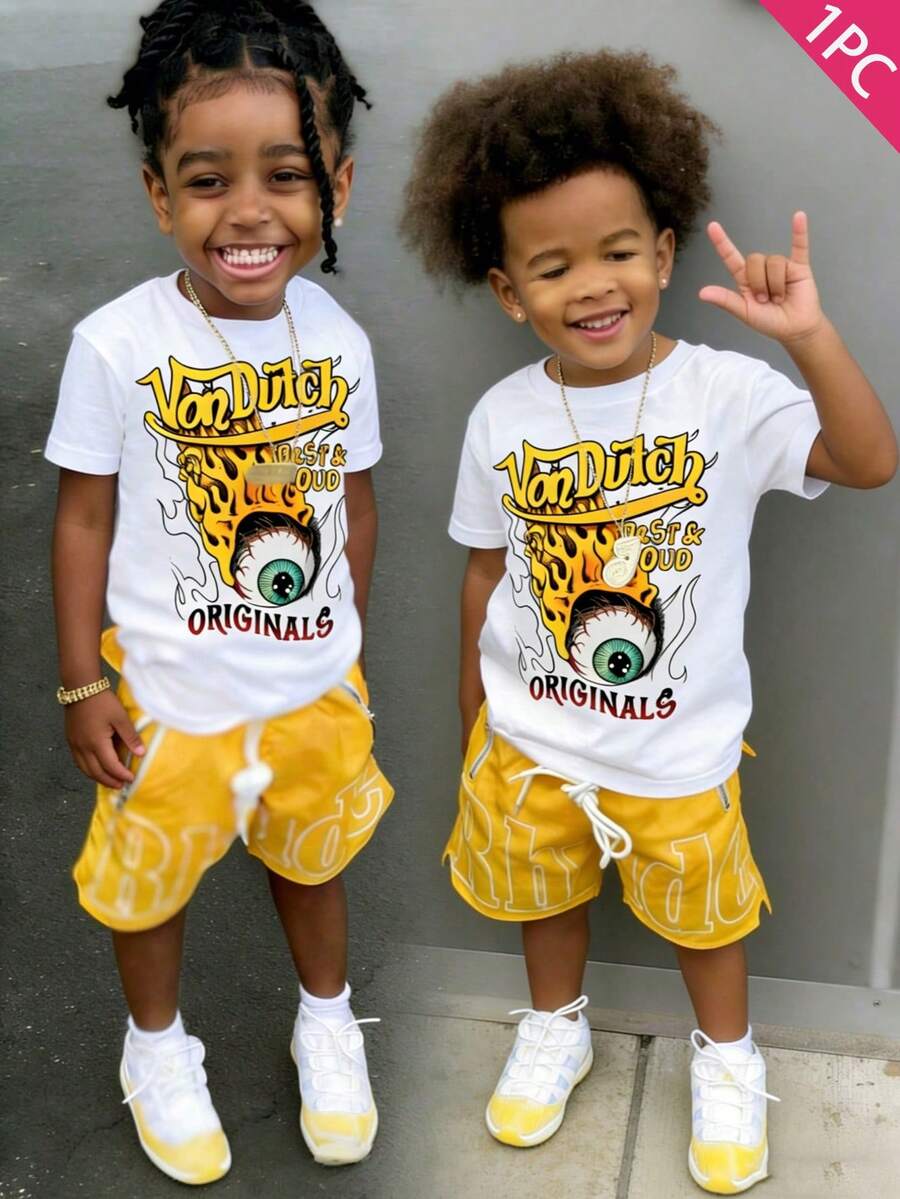 Boys' Cotton Round Neck T-Shirt, Casual And Comfortable Spring And Summer Short-Sleeved Printed Top - trắng - Xem 1