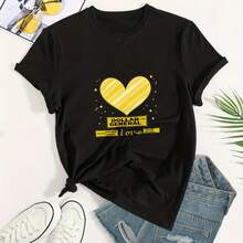 Women's Crew Neck Cotton T-Shirts With Graphic Print, Heart Dollar General Love Pattern Print, Oversized Casual Short Sleeve T-Shirts, Unisex Tops, Spring And Summer Fashion Women's Top T-Shirts. - 白色 - 查看 9