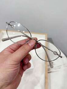 1pc Women's Casual Retro Oval Red Fashion Flat Glasses, Suitable For Daily Wear And Street Photography - Multicolor - View 7