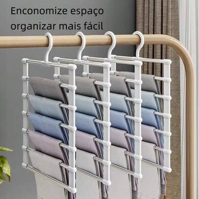 Kit 2 Cabides 7 Divisório Para Calças Toalhas Cachecóis Organizador De Roupa Aço Inox Reforçado Resistente