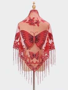 1pc Women's Lace Butterfly Rose Handmade Tassel Triangle Scarf, Fashionable And Elegant Ladies' Spring/Summer Versatile Floral Print Shawl, Lightweight Breathable Sunscreen Scarf/Headscarf - Multicolor - View 22